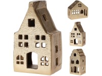 Fém gyertyatartó házikók, teamécseshez mix, arany