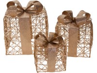 LED dekoráció fém 150x150x170/200x200x230/250x250x300mm ajándékszett + masni időzítővel, réz