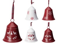Záves kov 125x125x150mm zvonček vločky, soby mix, biela, červená
