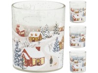Üvegbe töltött gyertya 70X80mm karácsonyi falu mix, színes