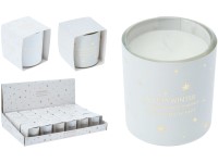 Üvegbe töltött gyertya 40x50mm illatgyertya díszdobozban Warm Winter mix, fehér