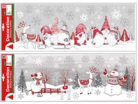 Okenní fólie 210x600 mm trpaslíci, sněhuláci, šedo-červená mix