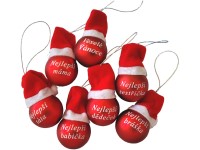 Koule sklo 40 mm na stromeček s přáním a čepicí, červená