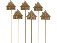 Fa beszúró 55x55mm + nyárs mézeskalács házikó, barna, fehér