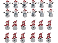 Fa dekoráció 12 db 65x52 mm, hóember ragasztós mix, fehér, piros