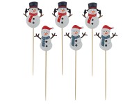 Fa beszúró 75x70mm + nyárs hóember, fehér, piros, fekete