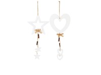 Felakasztható dekor fa 157x150/150x150 mm, csillag, szív mix, fehér