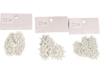 Fa dekorációs szett 12db 38x36/37x40mm hópelyhek mix, fehér