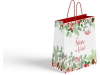 Ajándéktasak 260x120x320 mm Boldog Karácsonyt, fehér, zöld, piros