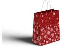 Taška darčeková 100x50x150 mm Vločky, červená, biela