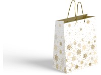 Ajándéktasak 100x50x150 mm Hópelyhek, fehér, arany