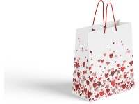 Ajándéktasak 100x50x150 mm szív, fehér, piros