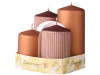 Emocio Sada 4ks Valec hladký + ryhovaný 65mm, Metal mat hnedý mix, sviečka