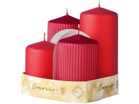Emocio Sada 4ks Valec hladký + ryhovaný 65mm, Metal mat červená standard, sviečky