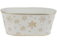 Fém kaspó 255x140x140mm ovális pehely, fehér, arany