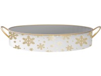 Fémdoboz 290x66mm kerek fogantyúkkal hópehely, fehér, arany