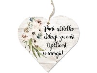 Závěs dřevo srdce s potiskem 120 mm - paní učitelko, děkuji ...