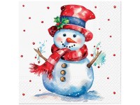 Szalvéta 20db Watercolor Snowman 33x33 cm