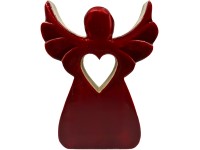 Dekoráció fa, zománc 150x38x203mm angyalka állványon, piros