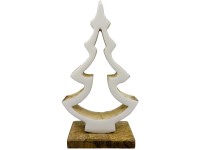 Dekoráció fa 117x58x220mm, fa állványon, natúr, fehér