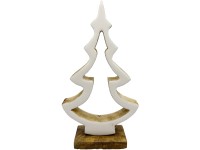 Dekoráció fa 145x58x267mm, fa állványon, natúr, fehér