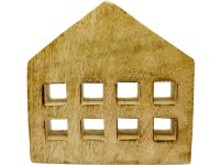 Dekoráció fa 150x25x152mm házikó állványon, natúr