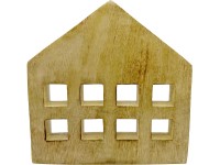 Dekoráció fa 203x25x203mm házikó állványon, natúr