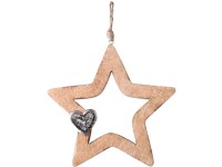 Fa akasztós dekor 203x35x203mm hópehely szívvel, natúr