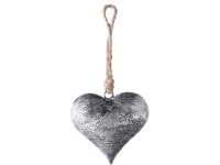 Függesztett fém dekoráció 90x1x90 mm – szív, szürke