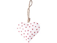 Függő fém dekoráció 110x12x95 mm – szív (fehér, piros)