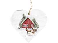 Závěs dřevo srdce 120 mm - Domeček a srnky