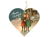 Závěs dřevo srdce 120 mm - Děti u kostela