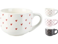Kőagyag bögre 450 ml szívecskés, színmix