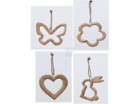 Záves drevo 100x10x100mm motýľ, kvietka, srdce, zajac mix, prírodný