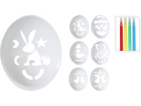Sada na dekorování polypropylen 6ks 200x190x10mm šablony vajíček + 4ks mini fixy mix, bílá