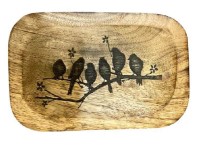 Tácka drevo 150x100x25 mm vtáčiky, prírodné