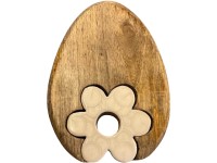 Dekorációs fa, zománc 110x25x160 mm tojás virággal talpon, natúr, sárga