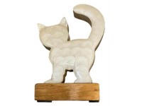 Dekorációs fa, zománc 80x50x120 mm macska állványon, natúr, fehér