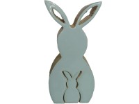 Dekorációs fa, zománc 75x35x175 mm nyulak állványon, natúr, fehér