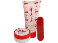 Dárková sada péče o ruce 1x 60ml sprchový gel/1x60ml tělové mléko/1x40g krém na ruce a nehty/1xpilník na nehty, růžová, červená