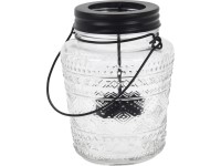 Lampa s uchom sklo 90x135mm na čaj. sviečku, číra, čierna