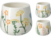 Virágcserép dolomitból 140x120mm réti virág motívum mix, színes