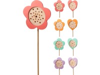 Zápich drevo 110x25x370/122x25x380mm + špajle včelí domček v tvare kvetu a srdca mix farieb, prírodný