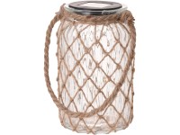 LED Lampa sklo, juta 110x185mm solárne na zavesenie, číra