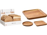 Tácka drevo 150x150x15mm guľatá, štvorcový mix, prírodná