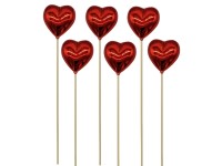 Zápich dřevo 6ks 65mm+špejle srdíčko, červená