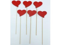 Zápich dřevo 6ks 50x50mm+špejle srdíčko, červená