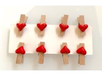 Dekorace dřevo 8ks 13x15x35mm srdíčko s kolíčkem, červená