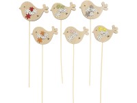 Fa pálcika,75x60 mm, 6db, madár, színkeverék