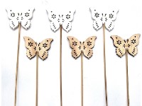 Zápich dřevo 6 ks 50x70 mm  motýl+špejle mix, bílá, přírodní